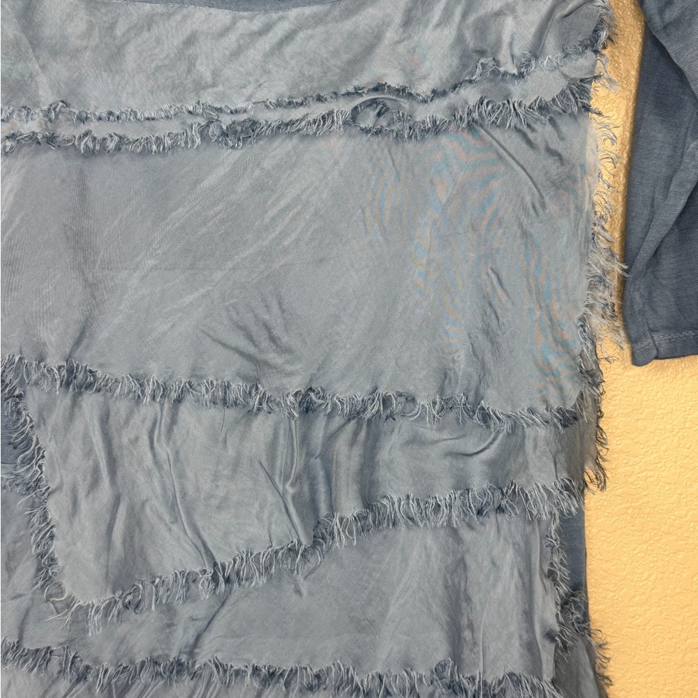 Made in Italy Womens Blue Sz S Boho Fringe Tunic Layered Raw Hem - Picture 3 of 11
